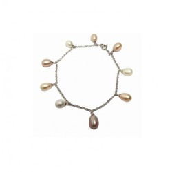 Pulsera Xernus Plata NF1342 Perlas Blancas Anacaradas Y Grises