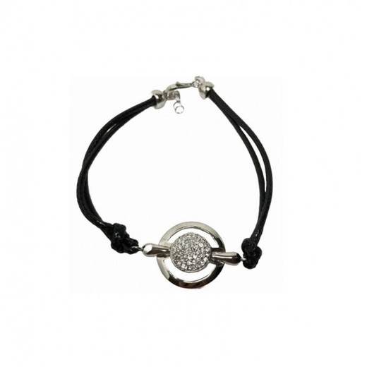 Pulsera Xernus Plata NF3369-C Piel Negra Circulo