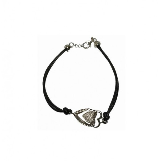 Pulsera Xernus Plata NF3369 Piel Negra Corazón