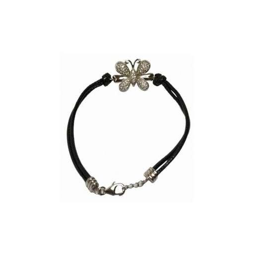 Pulsera Xernus Plata NF3370 Piel Negra Mariposa