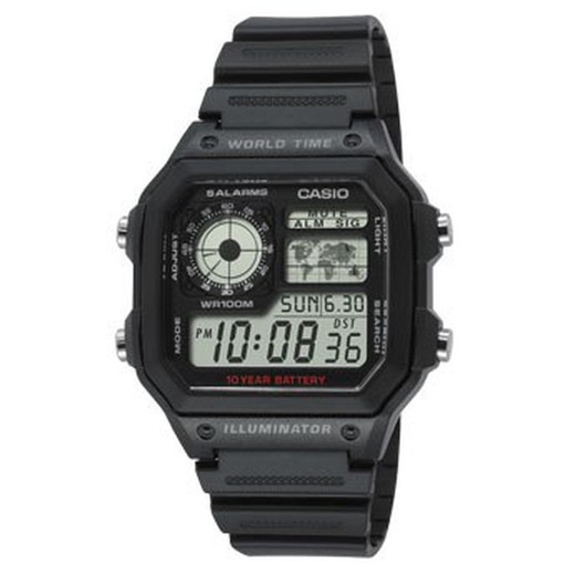 Casio Digital AE-1200WH-1AVEF World Time Square horloge