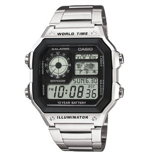 Casio Digital AE-1200WHD-1AVEF World Time Square Steel Watch