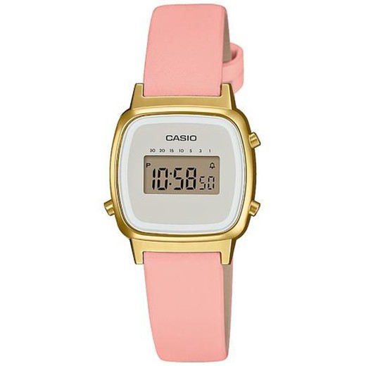 Relógio feminino Casio LA670WEFL-4A2EF de couro rosa
