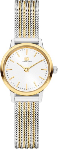 Relógio feminino de design dinamarquês Q1268IV65 em dois tons prateado dourado