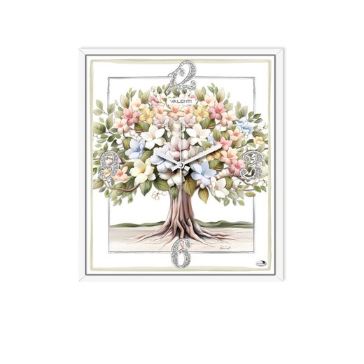 Reloj Decorativo Rectangular Arbol Flores LS402 39x45cm