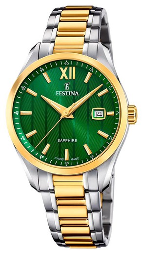 Relógio masculino Festina F20027/3 em aço bicolor dourado