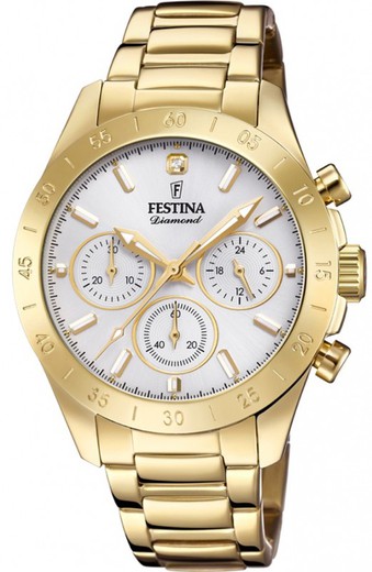 Relógio feminino Festina F20400/1 em aço dourado