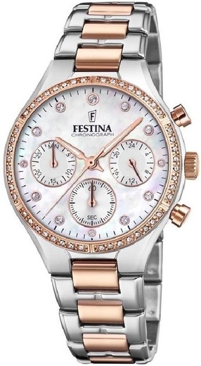 Festina dameshorloge F20403/1 roze tweekleurig staal