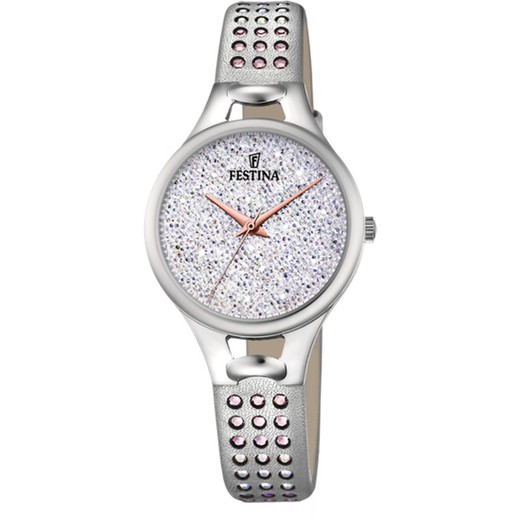 Relógio feminino Festina F20407/1 couro cinza