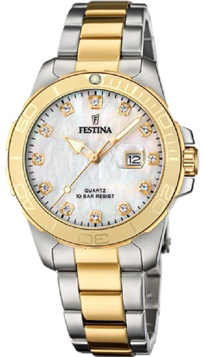 Relógio feminino Festina F20504/2 em aço dourado bicolor