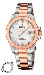 Festina dameshorloge F20505/1 roze tweekleurig staal