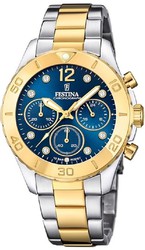 Relógio feminino Festina F20604/3 em aço dourado bicolor