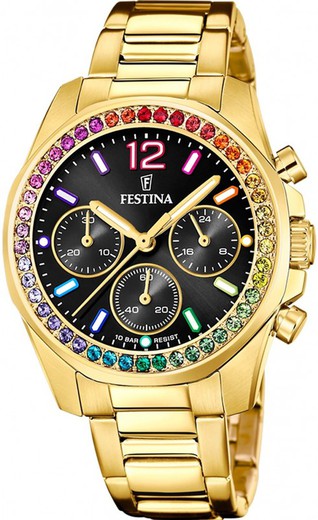 Relógio feminino Festina F20609/3 em aço dourado