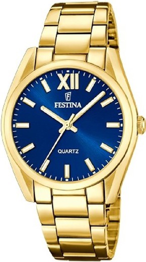 Relógio feminino Festina F20640/5 em aço dourado