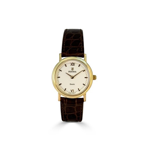 Festina 18kt Gold Watch Woman 1065 Brown Leather
