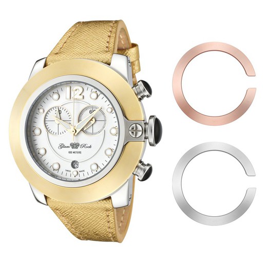 Reloj Glam Rock Mujer GR32105 Cuero Dorado