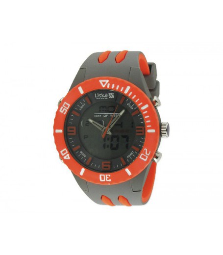 Reloj Liska Hombre LW1043-7 Sport Gris Bicolor Naranja Analógico Digital