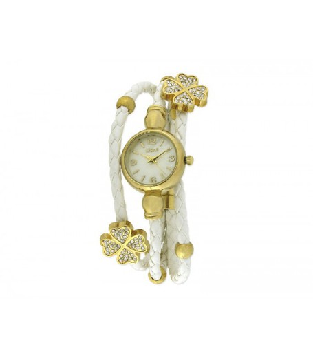 Reloj Liska Mujer LW112 Dorado Piel Blanca