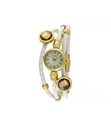 Reloj Liska Mujer LW116 Dorado Piel Blanca