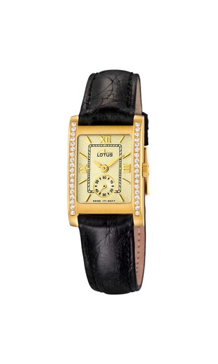 Reloj Lotus Oro 18kts Mujer 158/2 Piel Negra Con Diamantes