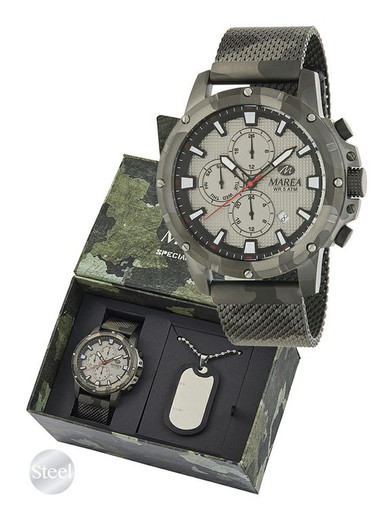 Męski stalowy zegarek Marea B54184 / 2 Camouflage Military Grey Plate