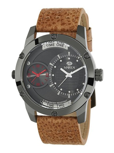 Marea herenhorloge B54130 / 2 bruin lederen dubbele tijd