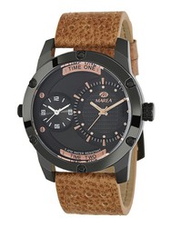 Marea herenhorloge B54130 / 3 bruin lederen dubbele tijd.