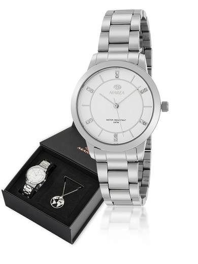 Marea Woman Watch B41277 / 10 Pack Steel with World Necklace