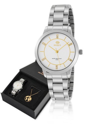 Reloj Marea Mujer B41277/11 Pack Acero con Collar Mundo Dorado