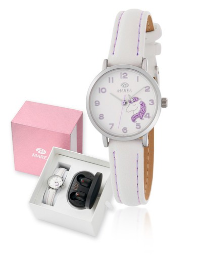 Marea Girl Watch B41304/3 Liliowy jednorożec Czarny zestaw słuchawkowy Bluetooth do komunii