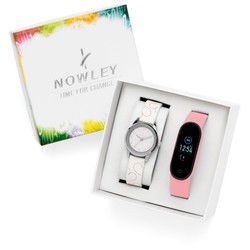 Reloj Nowley Juvenil 8-0973-0-1 Piel Blanca + Reloj Digital Rosa