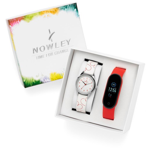 Reloj Nowley Juvenil 8-0973-0-3 Piel Blanca + Reloj Digital Rojo