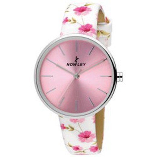 Nowley Women's Watch 8-0014-0-2 White Leather Pink Flowers