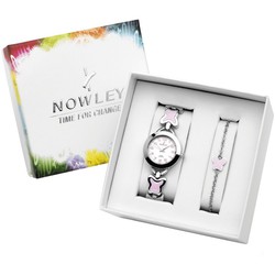 Relógio feminino Nowley 8-5997-0-3 aço bicolor rosa + pulseira borboleta rosa