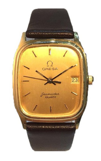 Omega herenhorloge 18kts goud Seamaster bruin leer 1090 tweedehands