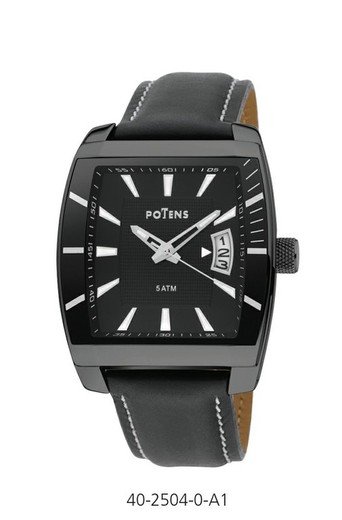 Relógio masculino Potens 40-2504-0-A1 couro preto