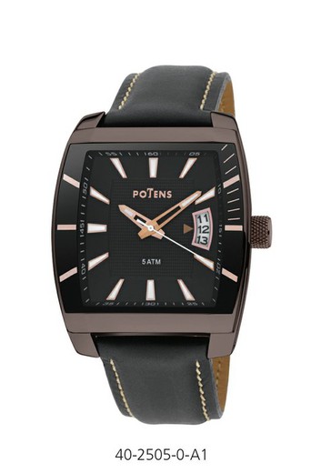 Potens Men's Watch 40-2505-0-A1 Black Leather