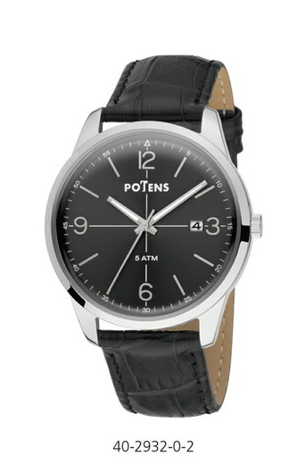 Potens Men's Watch 40-2932-0-2 Black Leather Milano