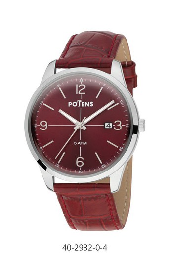 Potens Ανδρικό ρολόι 40-2932-0-4 Milano Red Leather