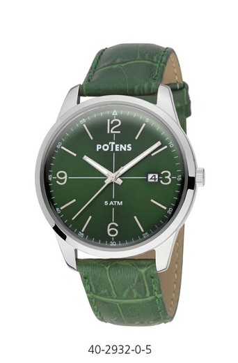 Potens Ανδρικό ρολόι 40-2932-0-5 Milano Green Leather