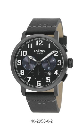 Potens Ανδρικό ρολόι 40-2958-0-2 Black Leather Sydney