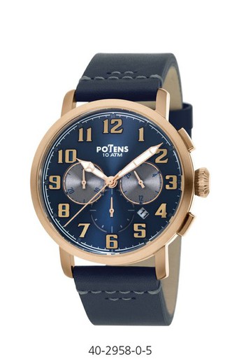 Potens Ανδρικό ρολόι 40-2958-0-5 Sydney Blue Leather