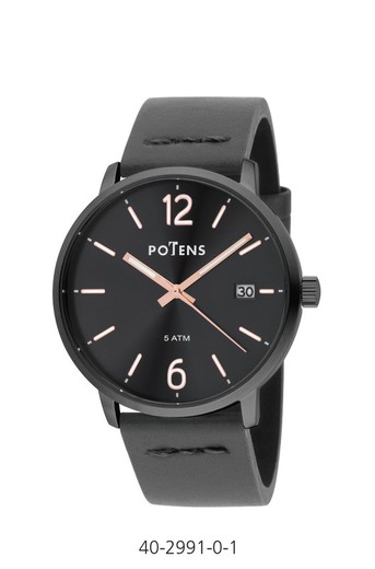 Potens Men's Watch 40-2991-0-1 Black Leather