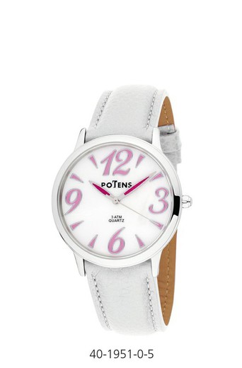Γυναικείο ρολόι Potens 40-1951-0-5 Δερμάτινο λευκό