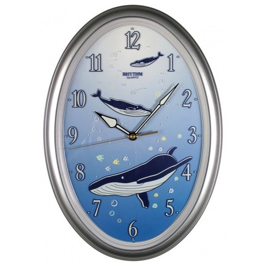 Reloj Rhythm De Pared 4KG680WR19 Decorativos Oval Ballenas