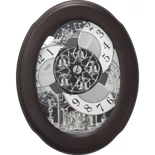 Reloj Rhythm De Pared 4MH871WU06 Magic Motion Ovalado Marrón