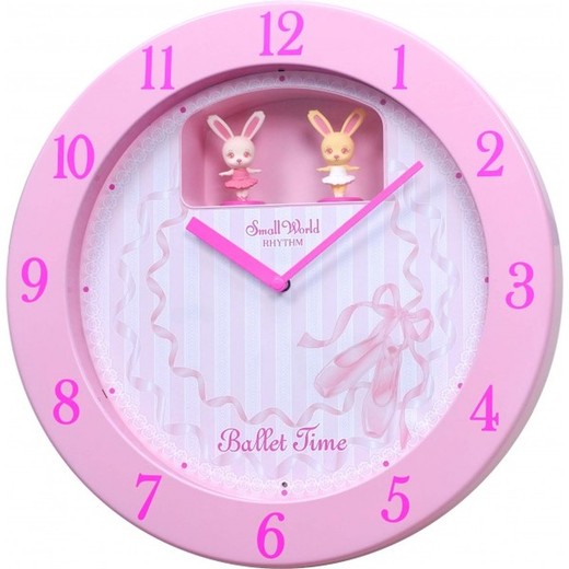 Reloj Rhythm De Pared 4MH893WD13 Magic Motion Conejos Rosa