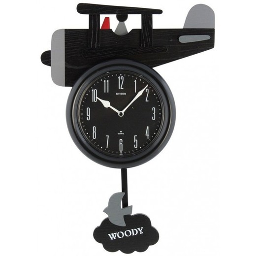 Reloj Rhythm De Pared 4MP624AR02 Decorativos Redondo Avión Negro