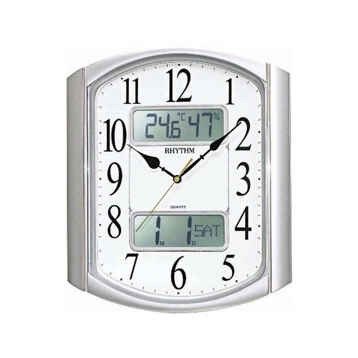 Reloj Rhythm De Pared CFG708NR19 Decorativos Rectangular Plateado