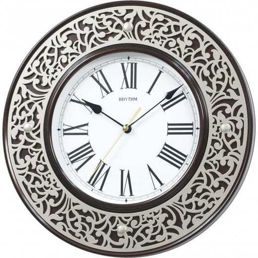 Reloj Rhythm De Pared CMG485NR06 Decorativos Redondo Marrón Con Dibujo